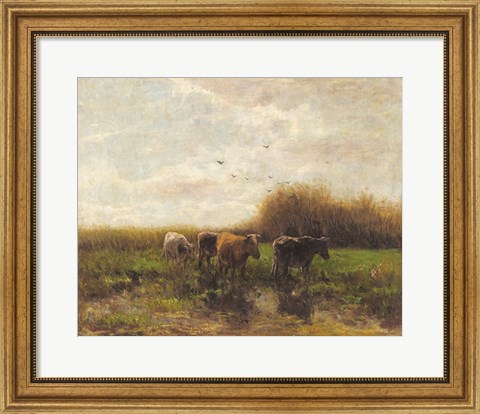 Framed Cows at Sunset Print