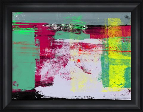 Framed Abstract Green and Purpple Print