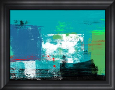 Framed Abstract Turquoise and White Print
