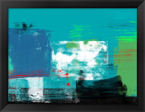 Framed Abstract Turquoise and White Print