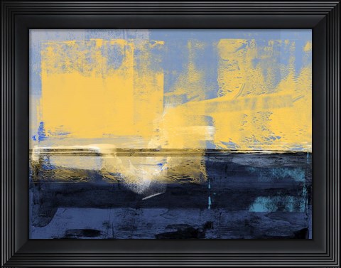 Framed Abstract Dark Blue and Yellow Print
