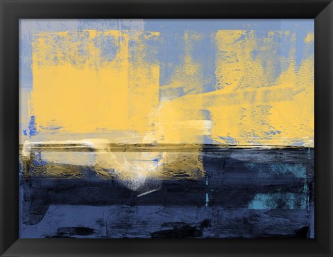 Framed Abstract Dark Blue and Yellow Print