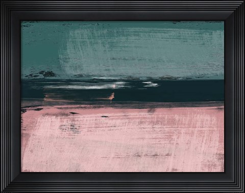 Framed Abstract Dark Green and Light Red Print