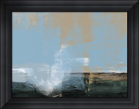 Framed Abstract Light Blue and Ochre Print