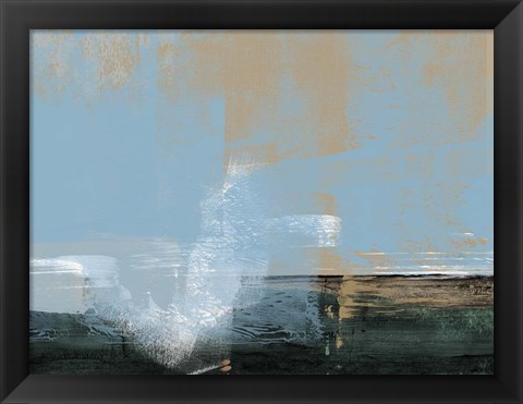 Framed Abstract Light Blue and Ochre Print