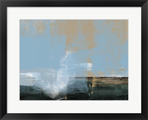 Framed Abstract Light Blue and Ochre Print