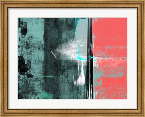 Framed Abstract Green and Orange Print
