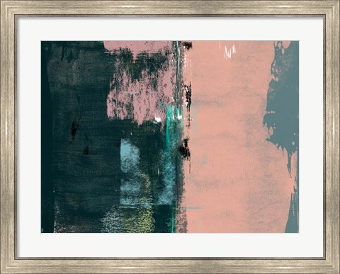 Framed Abstract Green and Coral Pink Print