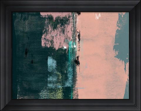 Framed Abstract Green and Coral Pink Print