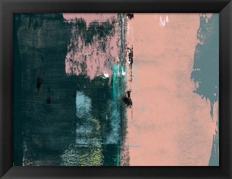 Framed Abstract Green and Coral Pink Print