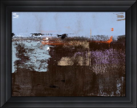 Framed Abstract Blue and Dark Brown Print