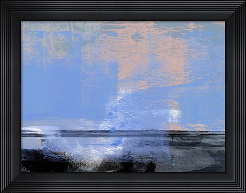Framed Abstract Light Blue and Black Print