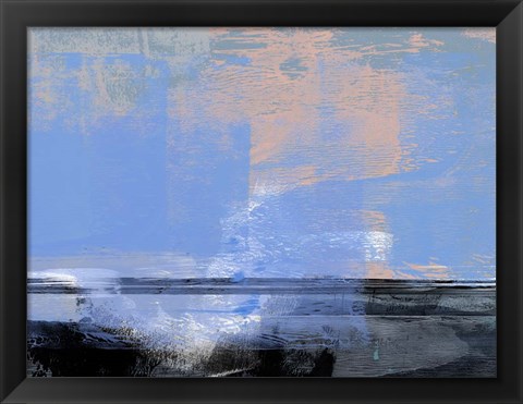 Framed Abstract Light Blue and Black Print