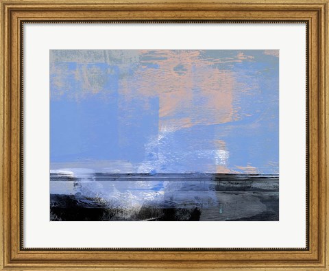 Framed Abstract Light Blue and Black Print