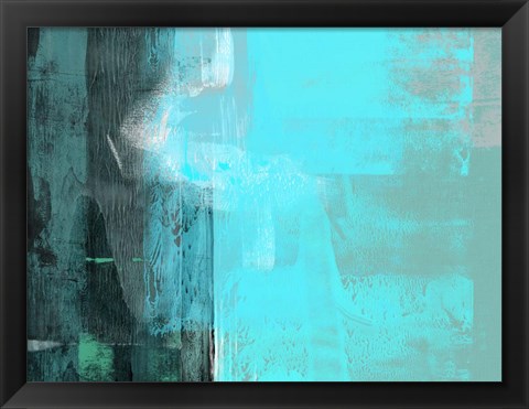 Framed Abstract Turquoise Yellow and Green Print