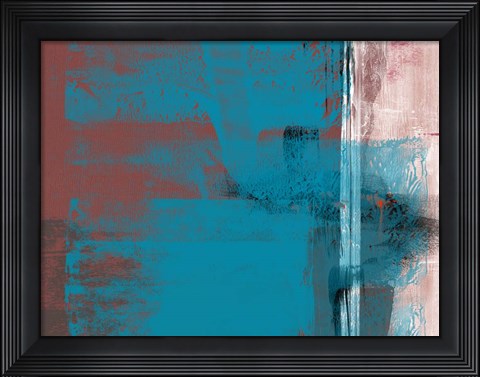 Framed Abstract Blue Brown and White Print