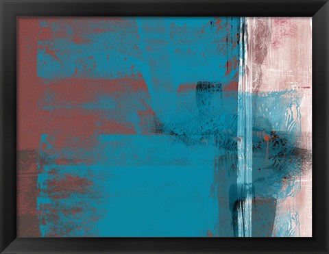 Framed Abstract Blue Brown and White Print