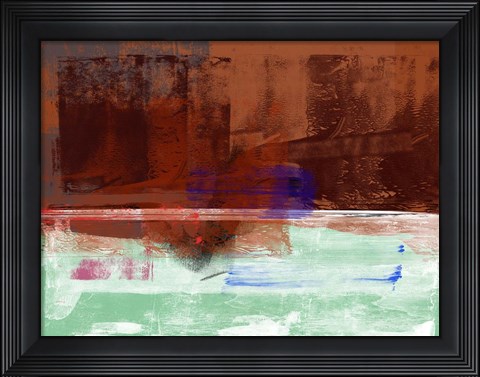 Framed Brown Biege and Green Abstract Composition Print