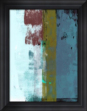 Framed Light Blue and Olive Abstract Composition I Print