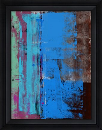 Framed Turquoise Blue and Biege Abstract Composition I Print