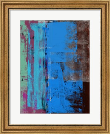 Framed Turquoise Blue and Biege Abstract Composition I Print