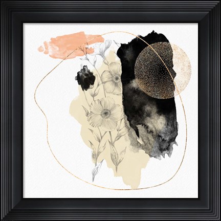 Framed Yellow Abstract Flower Art Composition Print