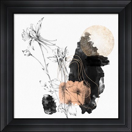 Framed Yellow Abstract Flower Art Composition I Print