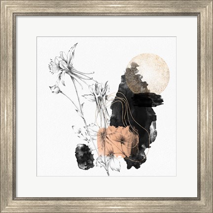 Framed Yellow Abstract Flower Art Composition I Print