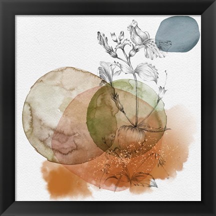 Framed Flower and Watercolor Circles I Print