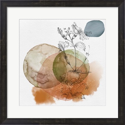 Framed Flower and Watercolor Circles I Print