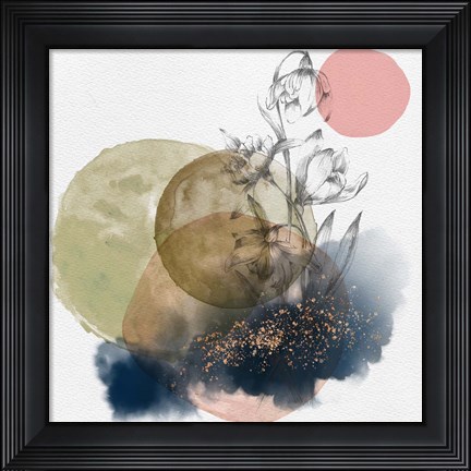 Framed Flower and Watercolor Circles II Print