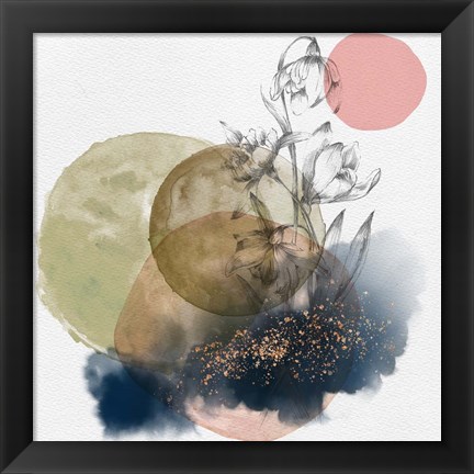 Framed Flower and Watercolor Circles II Print