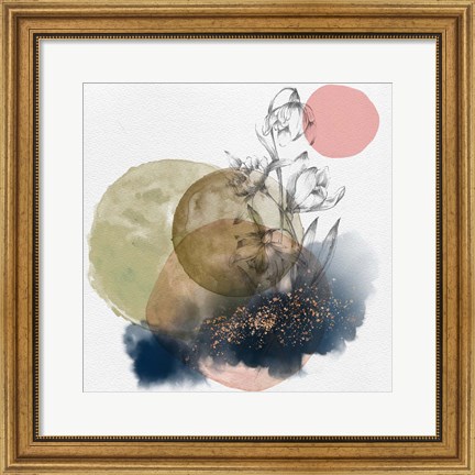 Framed Flower and Watercolor Circles II Print