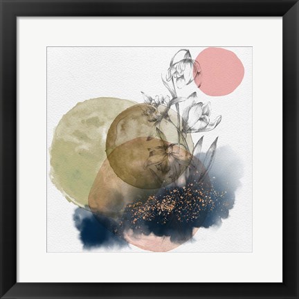 Framed Flower and Watercolor Circles II Print