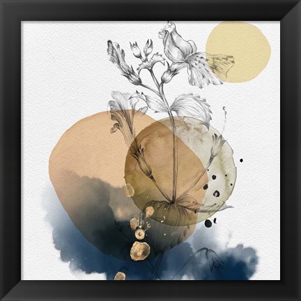 Framed Flower and Watercolor Circles III Print