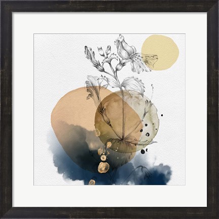 Framed Flower and Watercolor Circles III Print