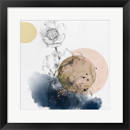 Framed Flower and Watercolor Circles Print