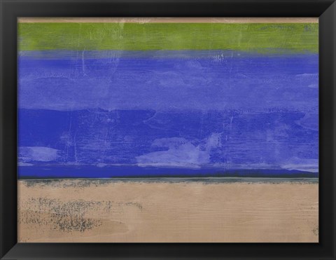 Framed Abstract Blue and Olive Print