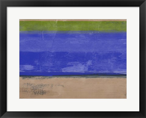 Framed Abstract Blue and Olive Print