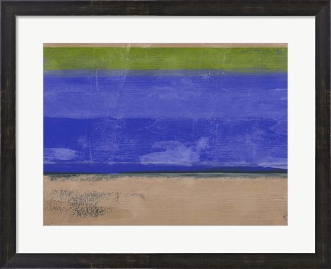 Framed Abstract Blue and Olive Print