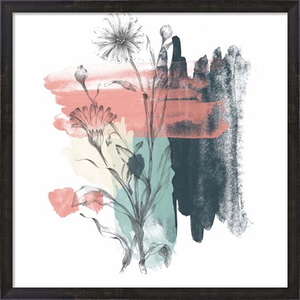 Framed Abstract Flower Teal Watercolor Print