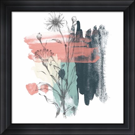Framed Abstract Flower Teal Watercolor Print