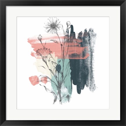 Framed Abstract Flower Teal Watercolor Print