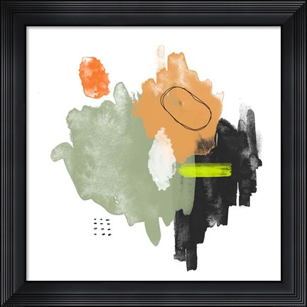 Framed Abstract Orange and Green Watercolor Print