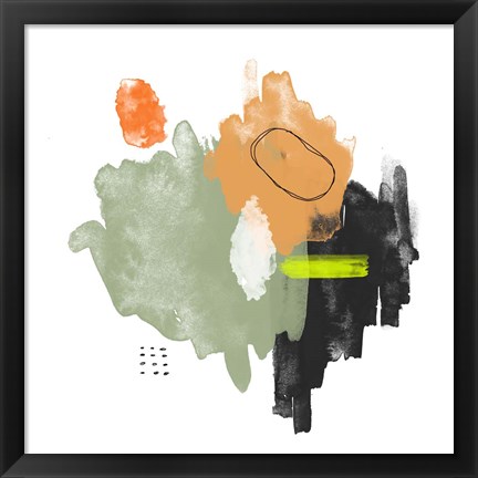 Framed Abstract Orange and Green Watercolor Print