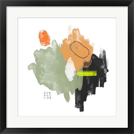 Framed Abstract Orange and Green Watercolor Print