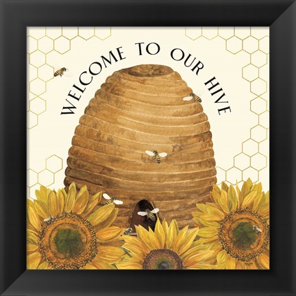 Framed Honey Bees &amp; Flowers Please III-Welcome Print