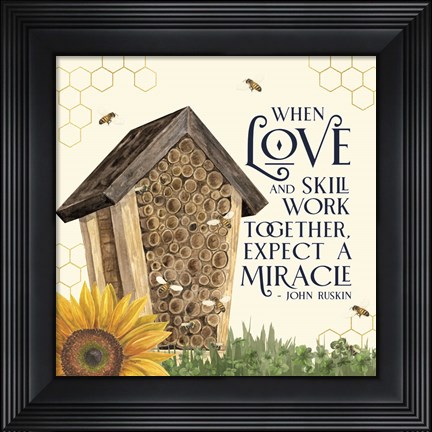 Framed Honey Bees &amp; Flowers Please V-Love and Skill Print
