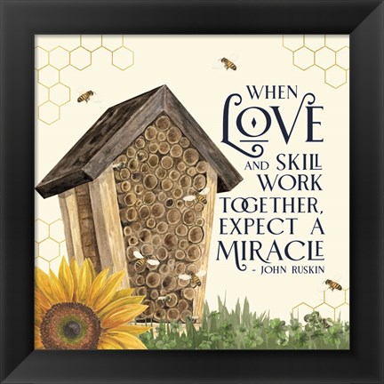 Framed Honey Bees &amp; Flowers Please V-Love and Skill Print