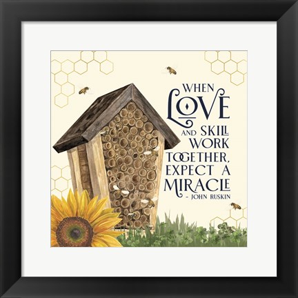 Framed Honey Bees &amp; Flowers Please V-Love and Skill Print